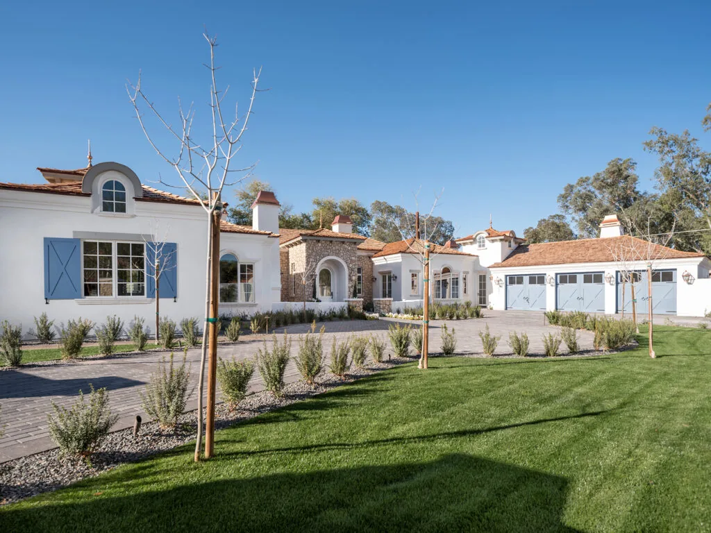 Arcadia Mediterranean Estate: white stucco and clay tile roofs